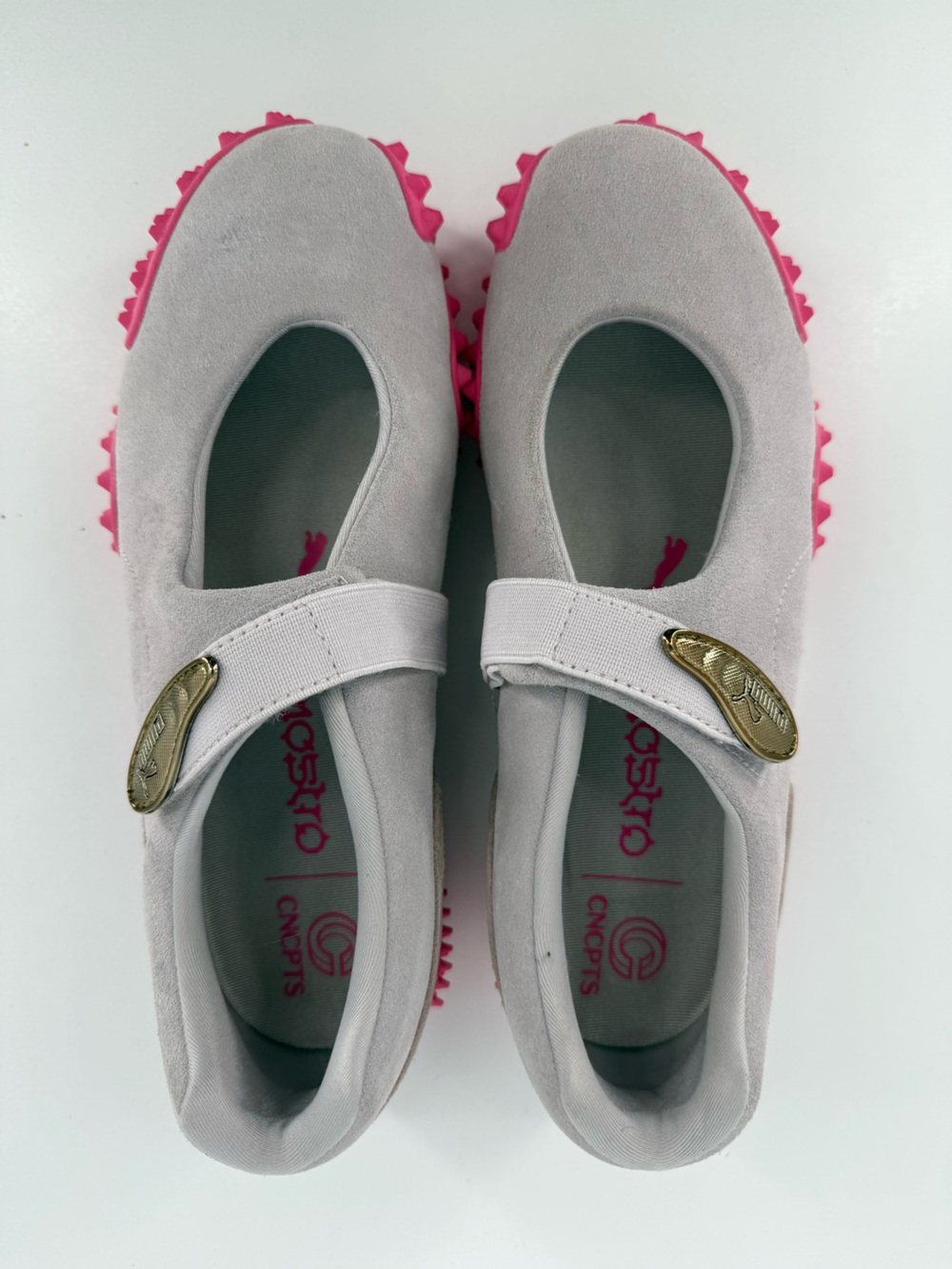 Puma Mary Jane Sneakers in Light Gray with Pink Sole